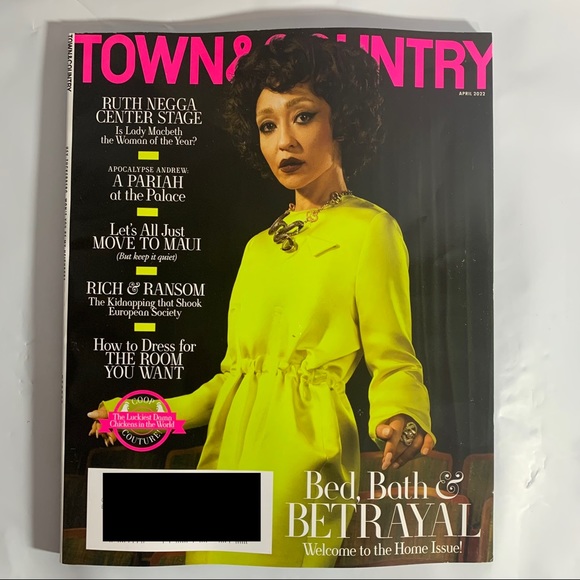 Town and Country Magazine April 2022 Ruth Negga Center Stage Bed Bath Betrayal - Picture 1 of 4